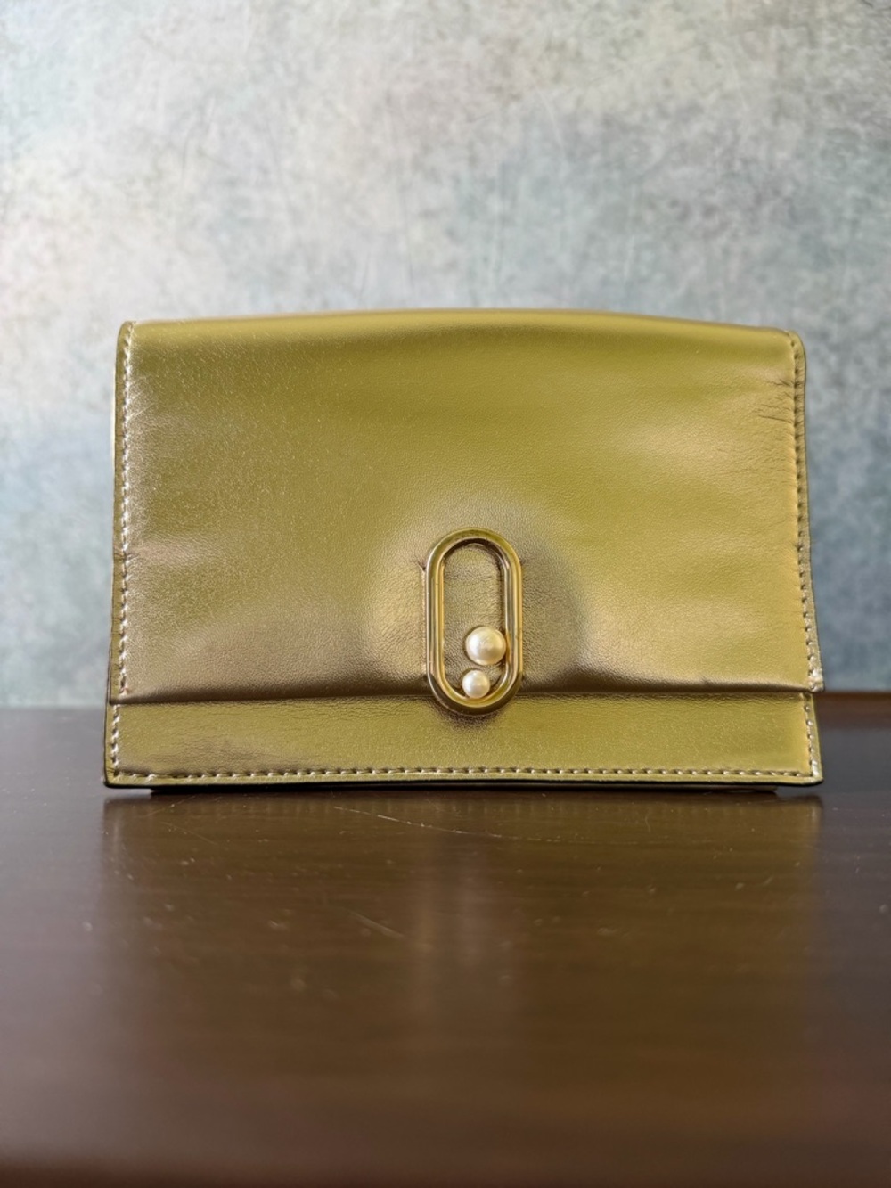 Nine West Gold Clutch Purse with Pearl-Accent Hardware